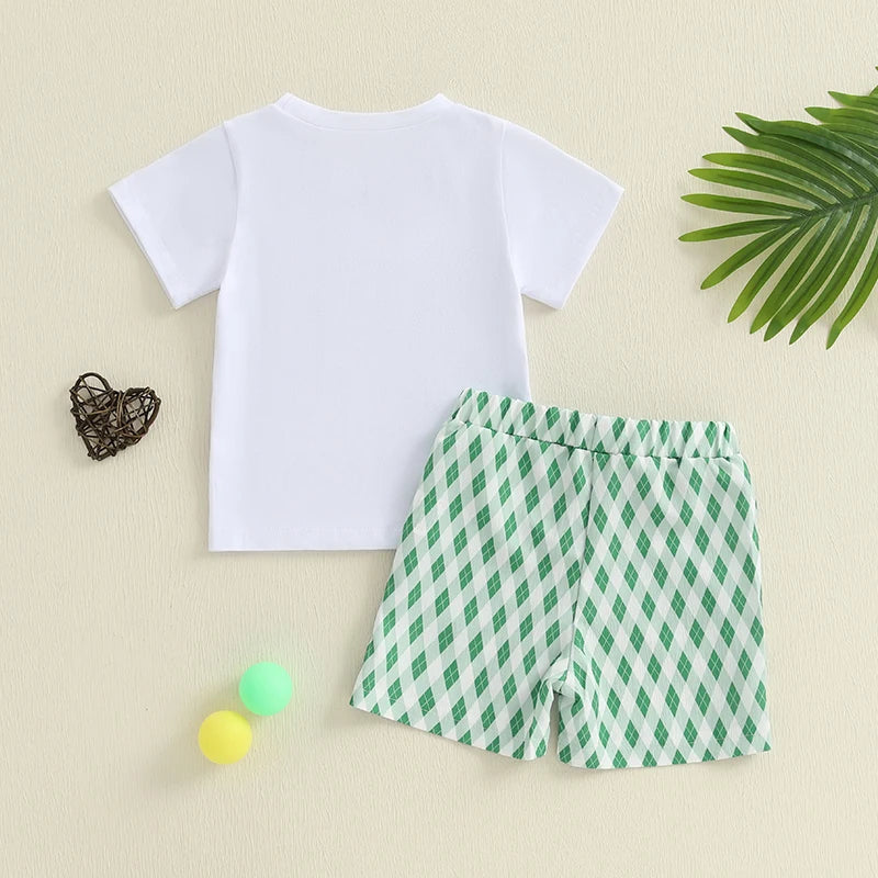 Infant Boy Casual Wear Set Embroidered Tee And Checkered Shorts