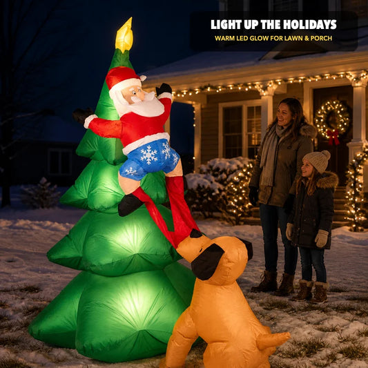 Animated Inflatable Santa Chased By Dog Christmas Yard Decoration