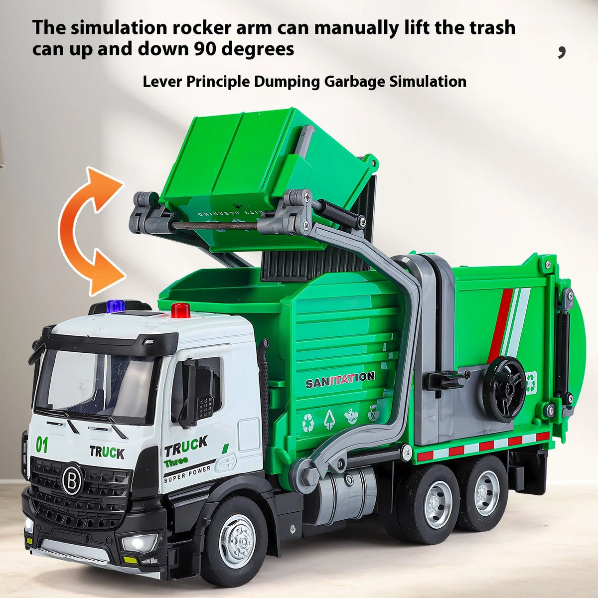 Die Cast Garbage Truck Toy With Sound And Light Effects