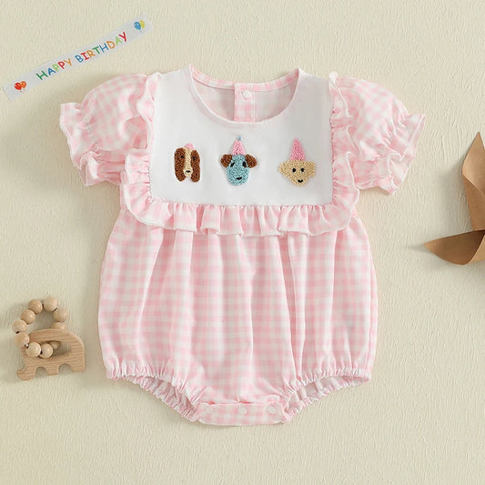 Infant Girl Short Sleeve Round Neck Floral Print Romper Newborn Jumpsuit Toddler Playsuit Summer Outfit Embroidery Bodysuit