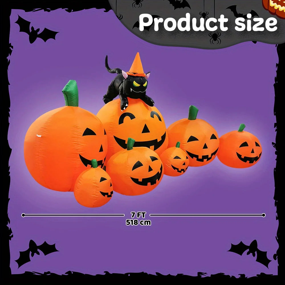 Outdoor Halloween Inflatable Pumpkin Decoration With Witch Cat LED Lights