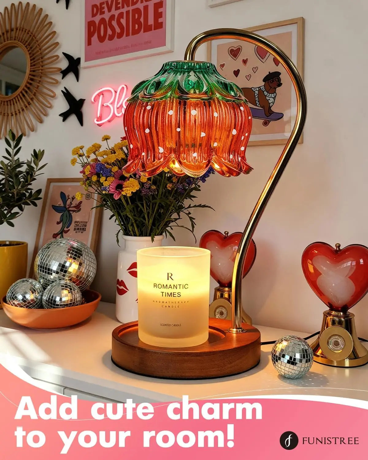 Strawberry Candle Warmer Lamp With Timer And Dimmable Flameless Safe