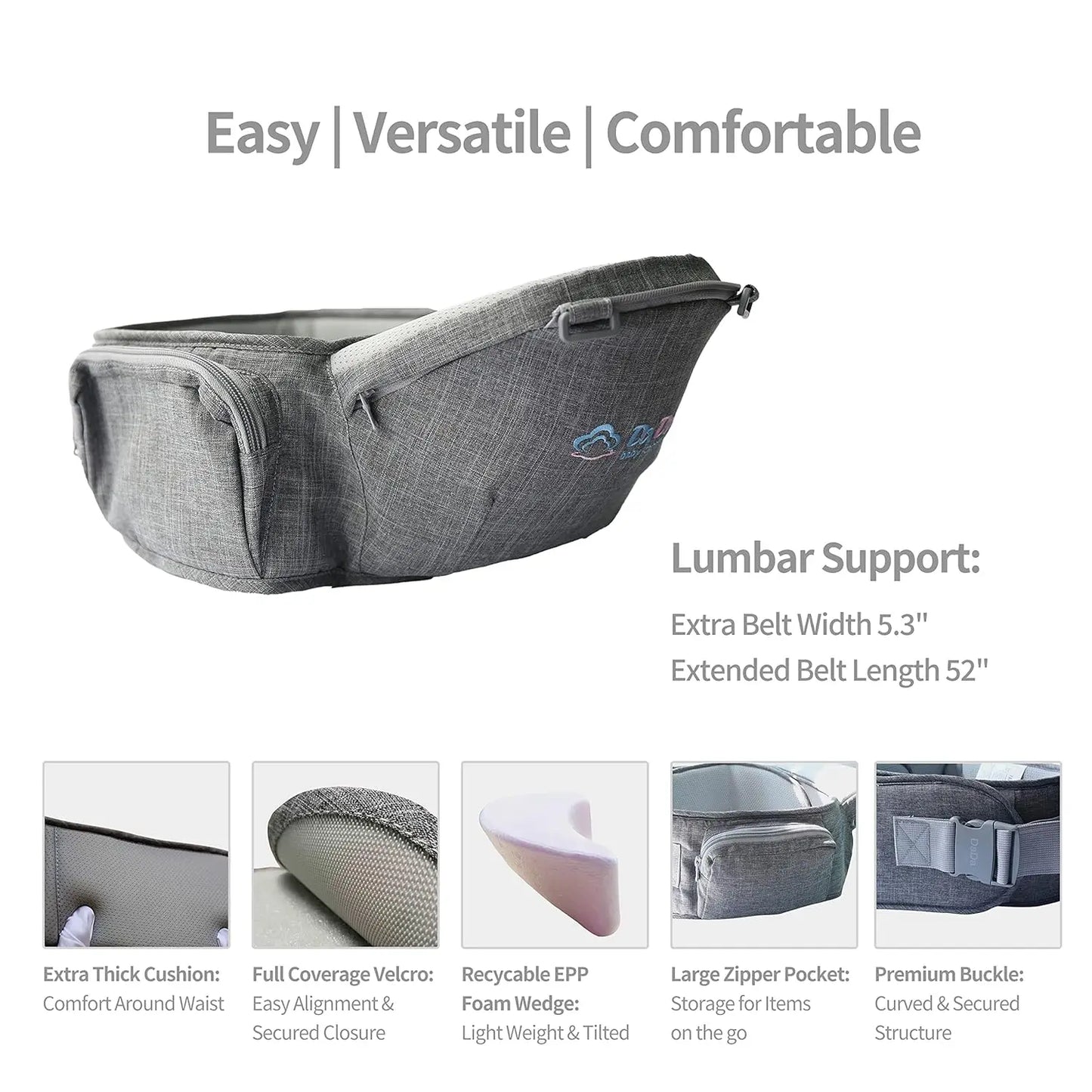 Texas Design Safety Certified Ergonomic DADA Hip Seat Baby Carrier Newborn to Toddler, Lumbar Support Waist Stool, Airflow Mesh