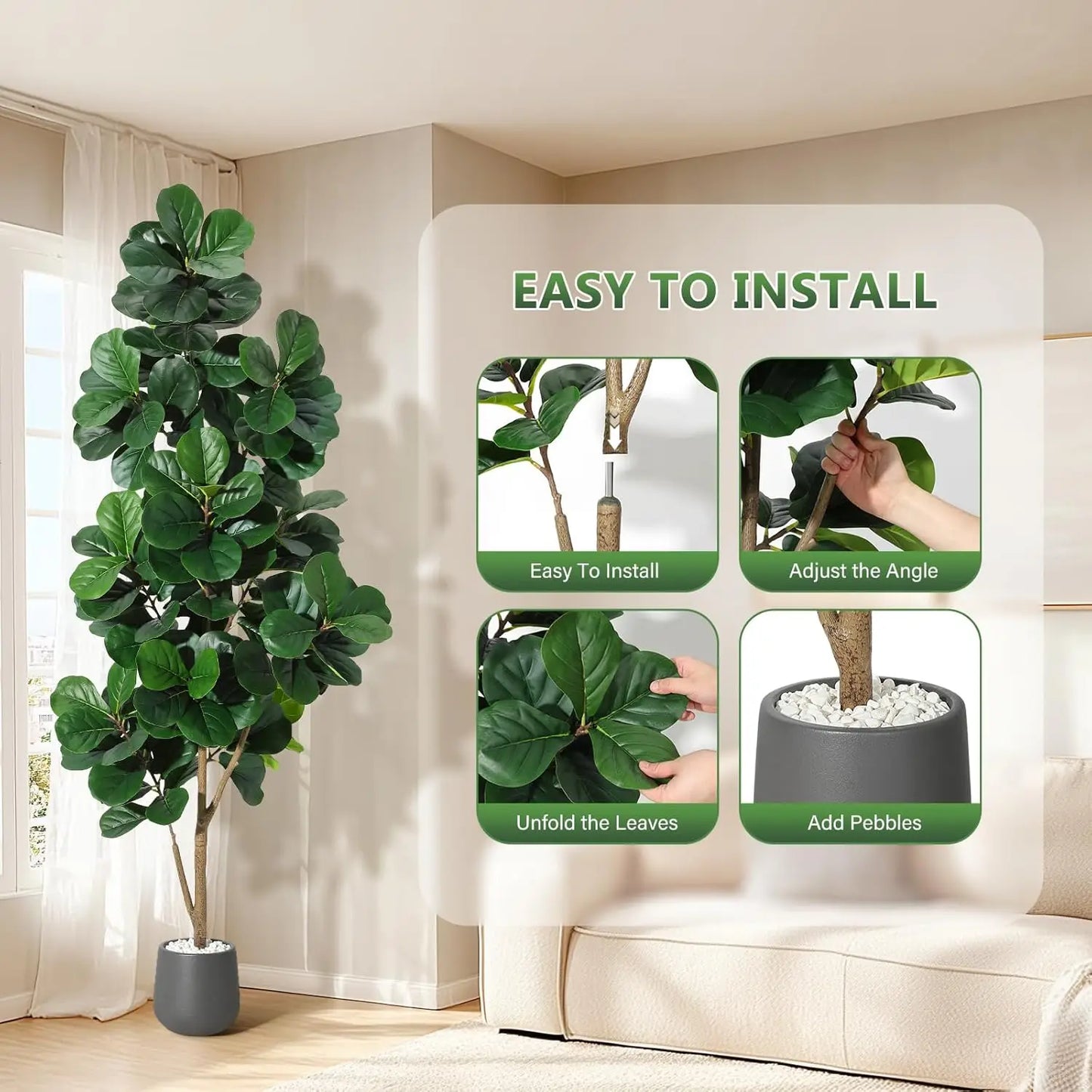 HiMISSCN Fiddle Leaf Fig Artificial Tree in Planter