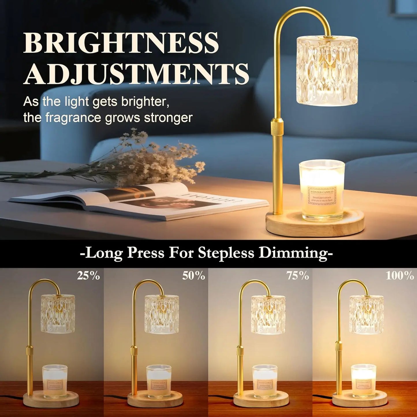 Electric Candle Warmer Lamp With Timer And Dimmer Wood Base