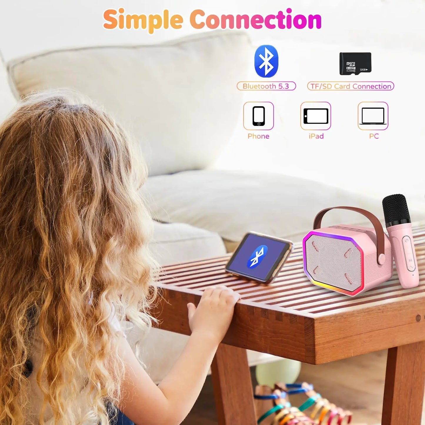 RIVGOTC Mini Karaoke Machine For Kids Bluetooth Wireless Microphones
