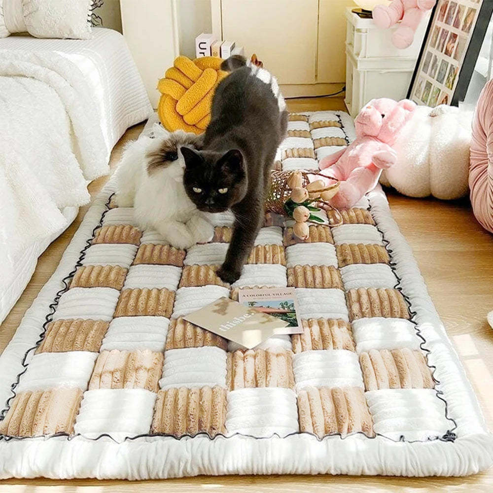 PETRAVELCN Dog Bed Mat Warm Plaid Fleece Anti Slip Cushion