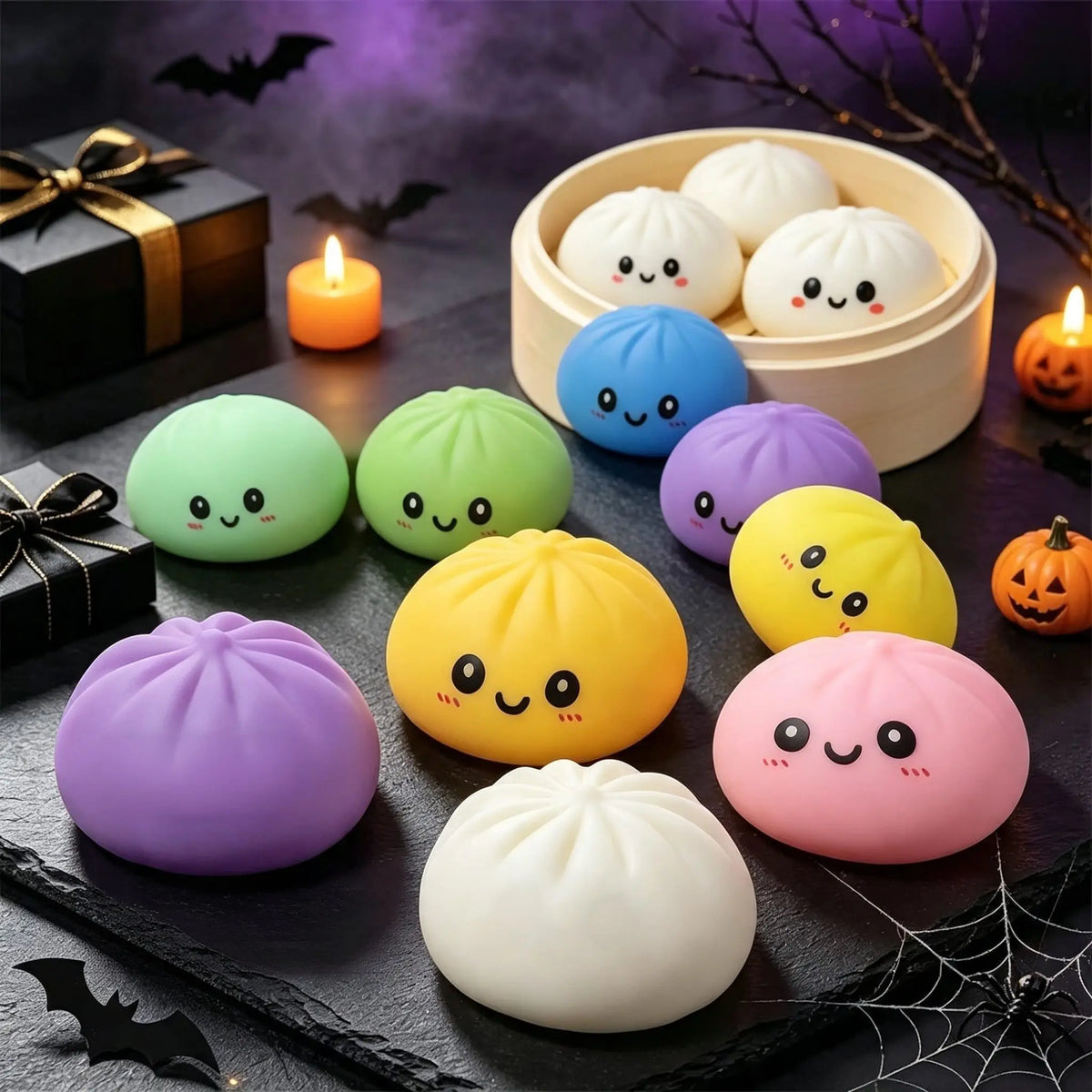 Halloween Bun Squishy Set, 18 Piece Sensory Play Kit