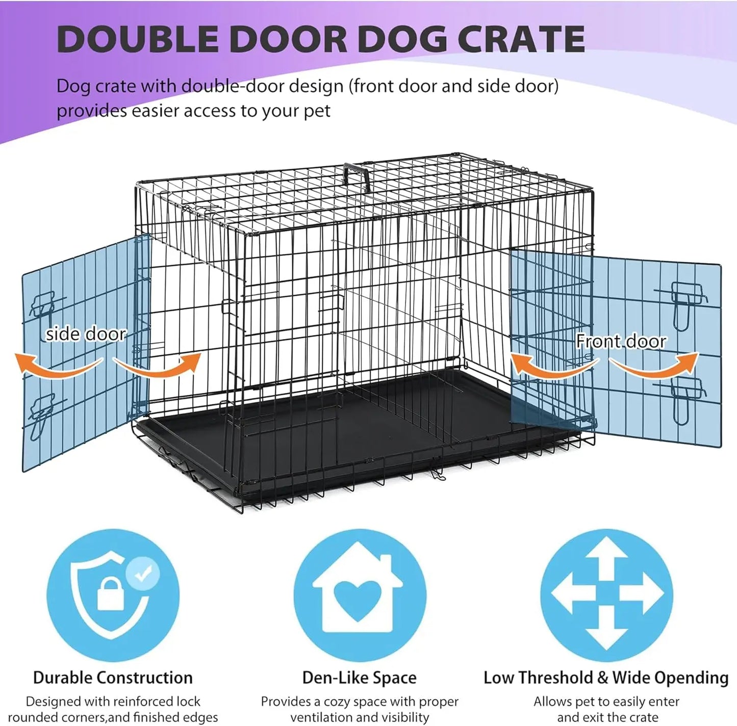 BestPet Dog Crate Folding Metal Kennel With Double Doors