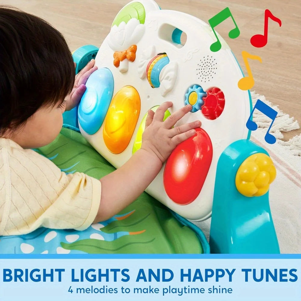 JOYFY Baby Play Mat Tummy Time Mat Toy for 0-6 Months Baby Musical Learning Toy Adorable Animal-Themed Play Gym with Piano Panel