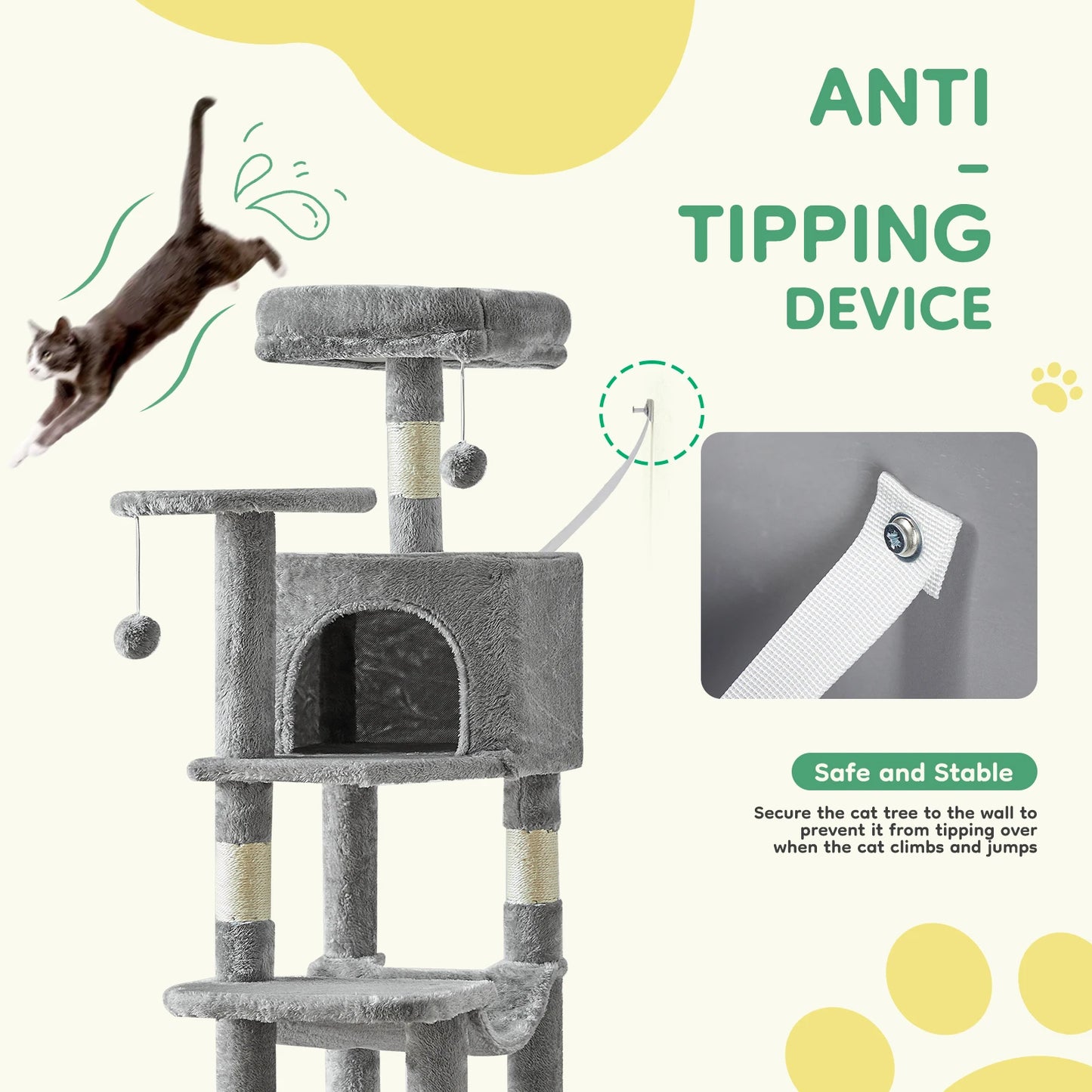 JHK Cat Tree Tall Multi-Cat Climbing Tower For Indoor Cats