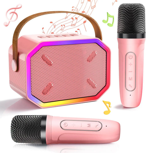 RIVGOTC Mini Karaoke Machine For Kids Bluetooth Wireless Microphones