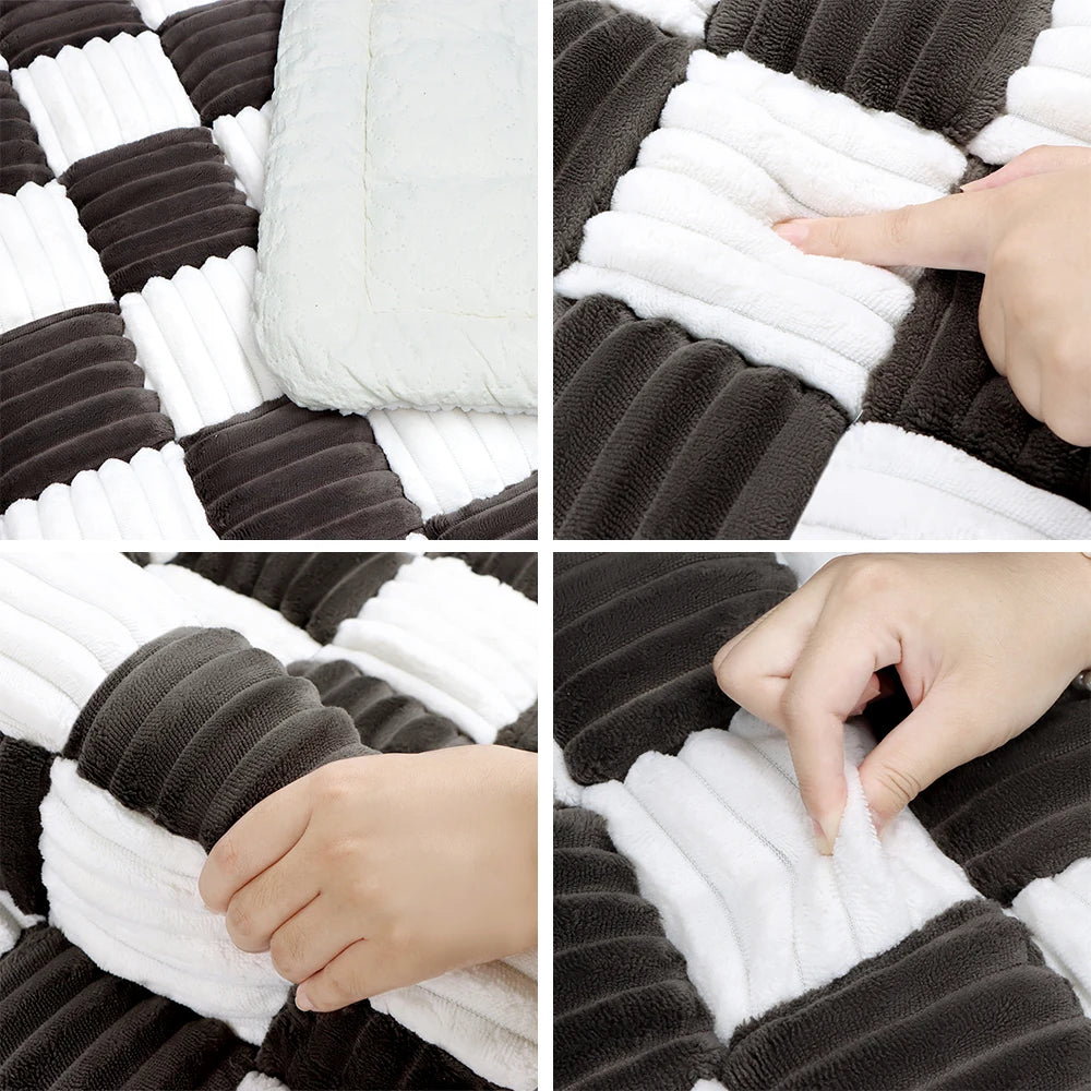 PETRAVELCN Dog Bed Mat Warm Plaid Fleece Anti Slip Cushion