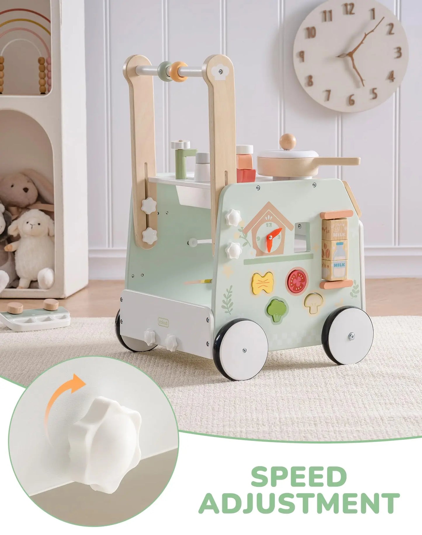 Robotime Wooden Baby Push Walker Adjustable Height Montessori Toys
