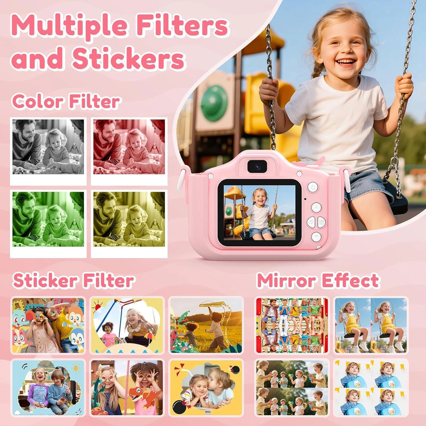 1080P HD Video Photography Camera Mini Digital Camera with Silicone Case Puzzle Game HD Photo 2.0 inch 32G Memory Card Gift