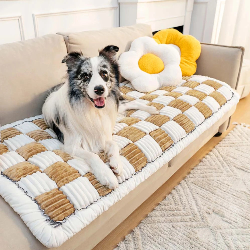 PETRAVELCN Dog Bed Mat Warm Plaid Fleece Anti Slip Cushion