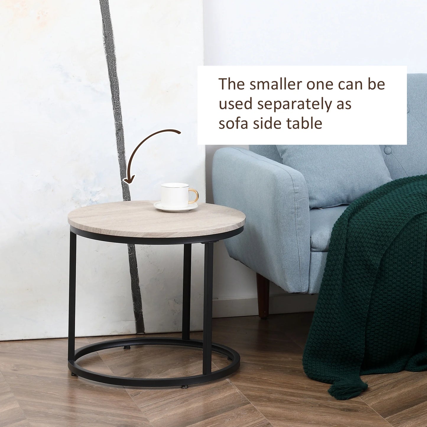 Two Nested Rattan Coffee Tables With Adjustable Feet