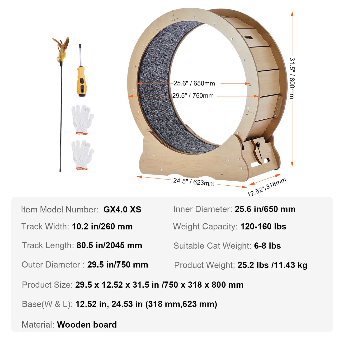 SucceBuy Wooden Cat Exercise Wheel With Detachable Carpet Teaser