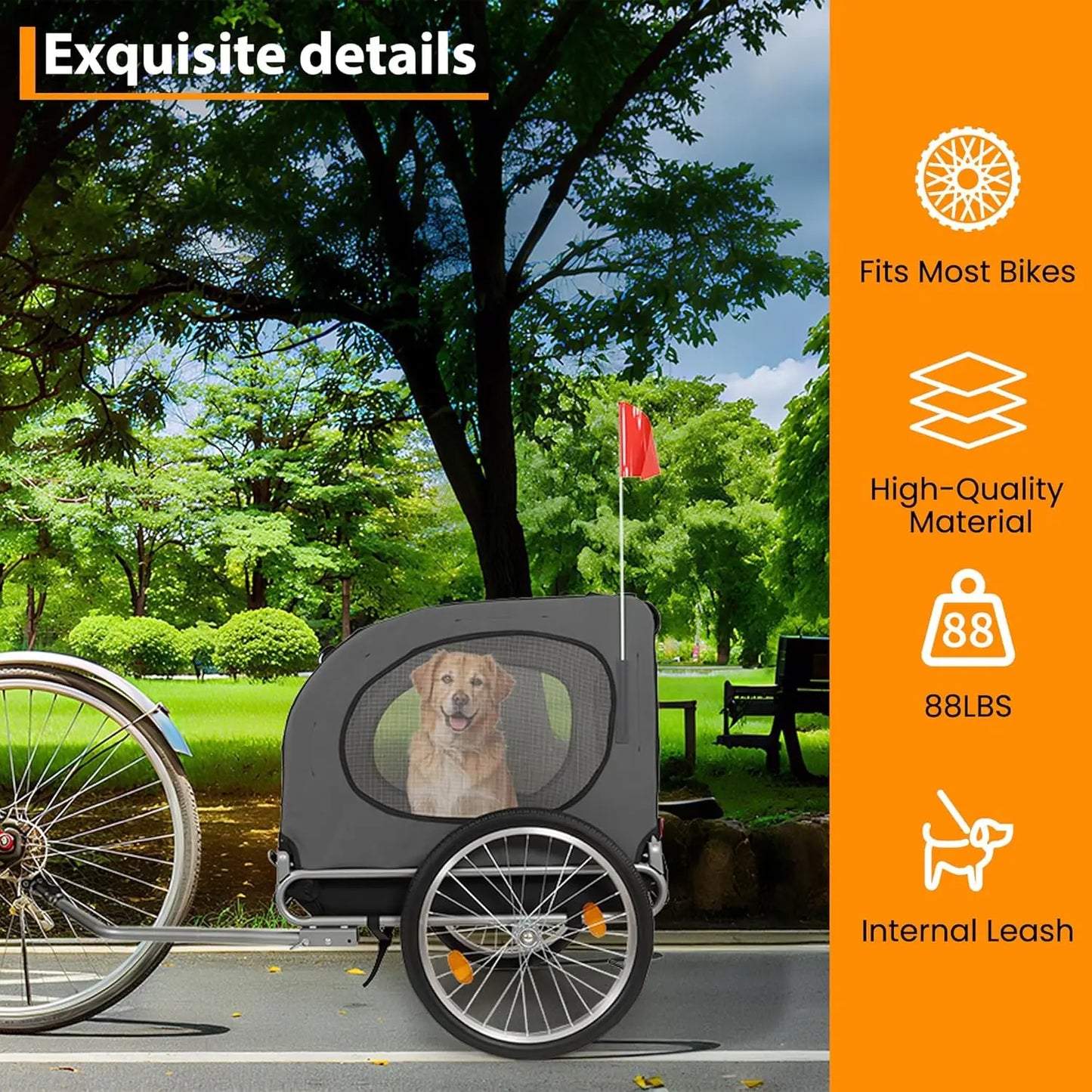 HiMISS Steel Dog Bike Trailer Folding With Universal Coupler 40kg