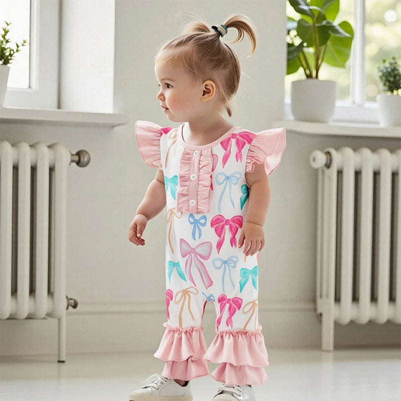 Toddler Girls Romper Short Sleeve Round Neck Floral Print Playsuit Cute Summer Casual Outfit for Baby Girl
