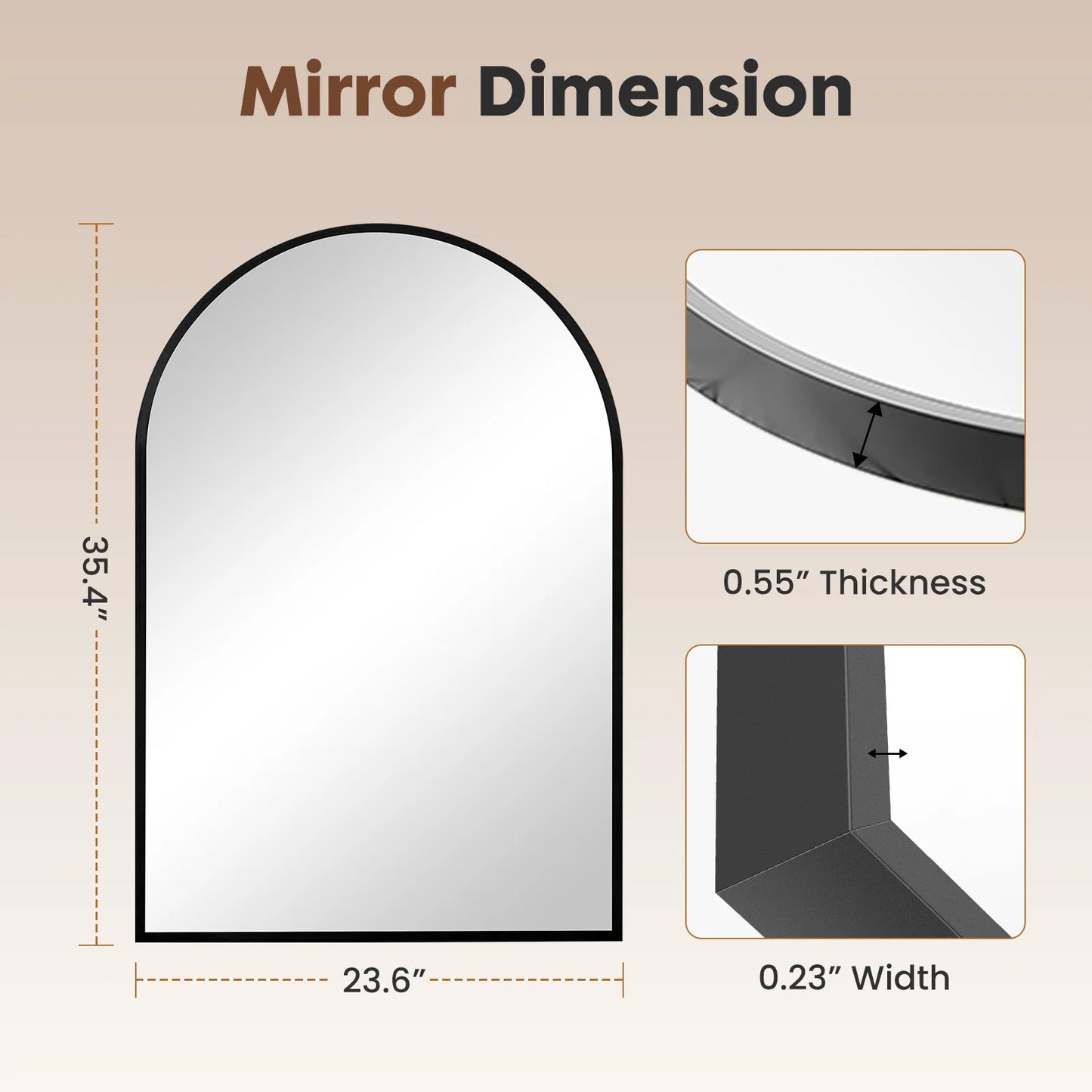 JHK Arched Metal Framed Bathroom Mirror For Wall Decor