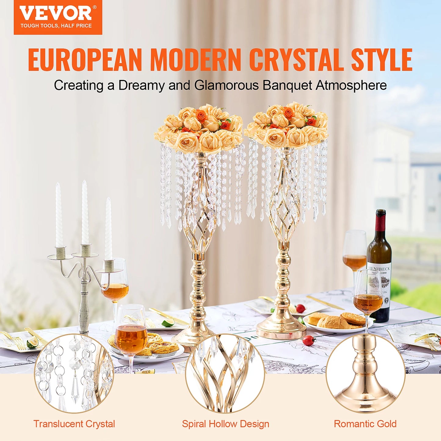 NONECN Crystal Wedding Flower Stand Metal Centerpiece Vase And Holders