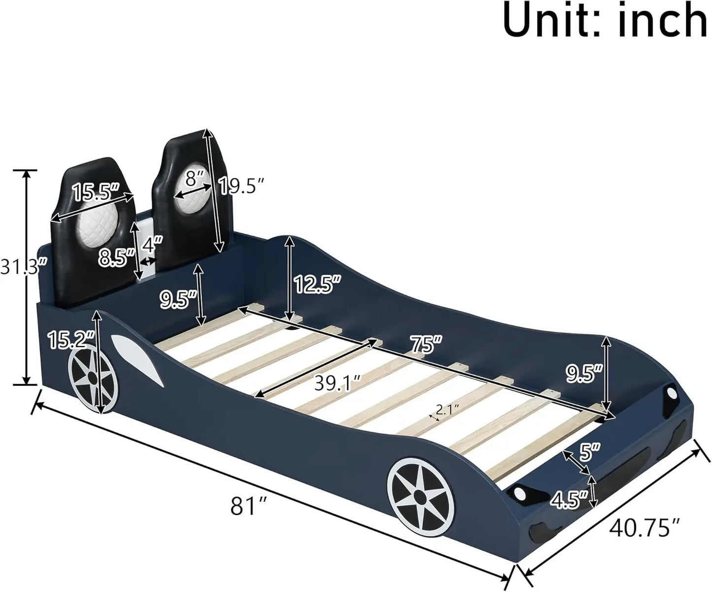 YQXH Race Car Shaped Platform Bed With Integrated LED Lighting