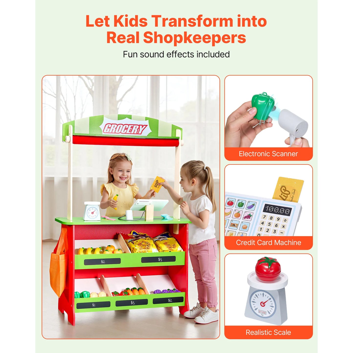 2 In 1 Wooden Kids Puppet Theater And Grocery Store