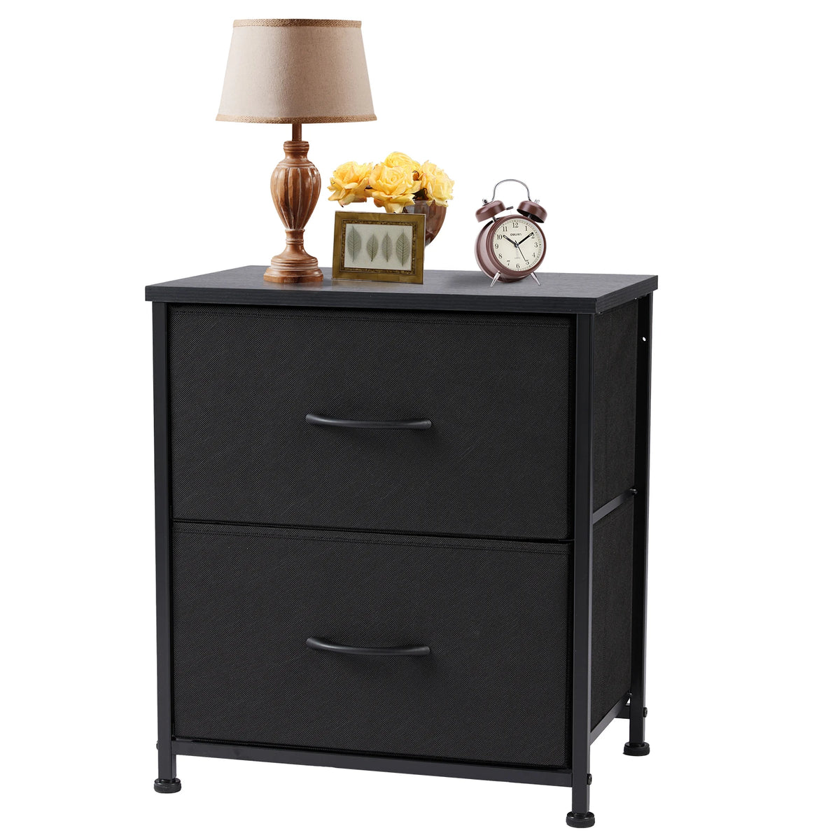 JHK Modern Bedside Nightstand With Two Fabric Storage Drawers