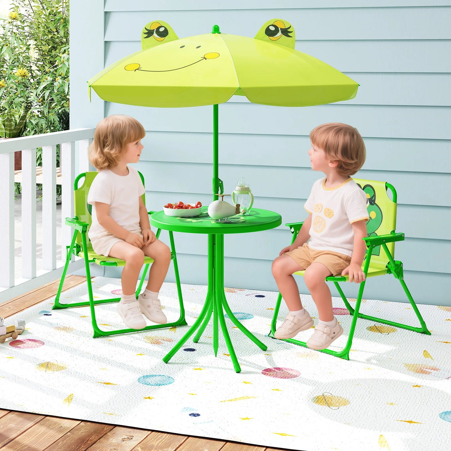 LIFEZEAL Kids Picnic Table Set Folding Chairs Height Adjustable Umbrella