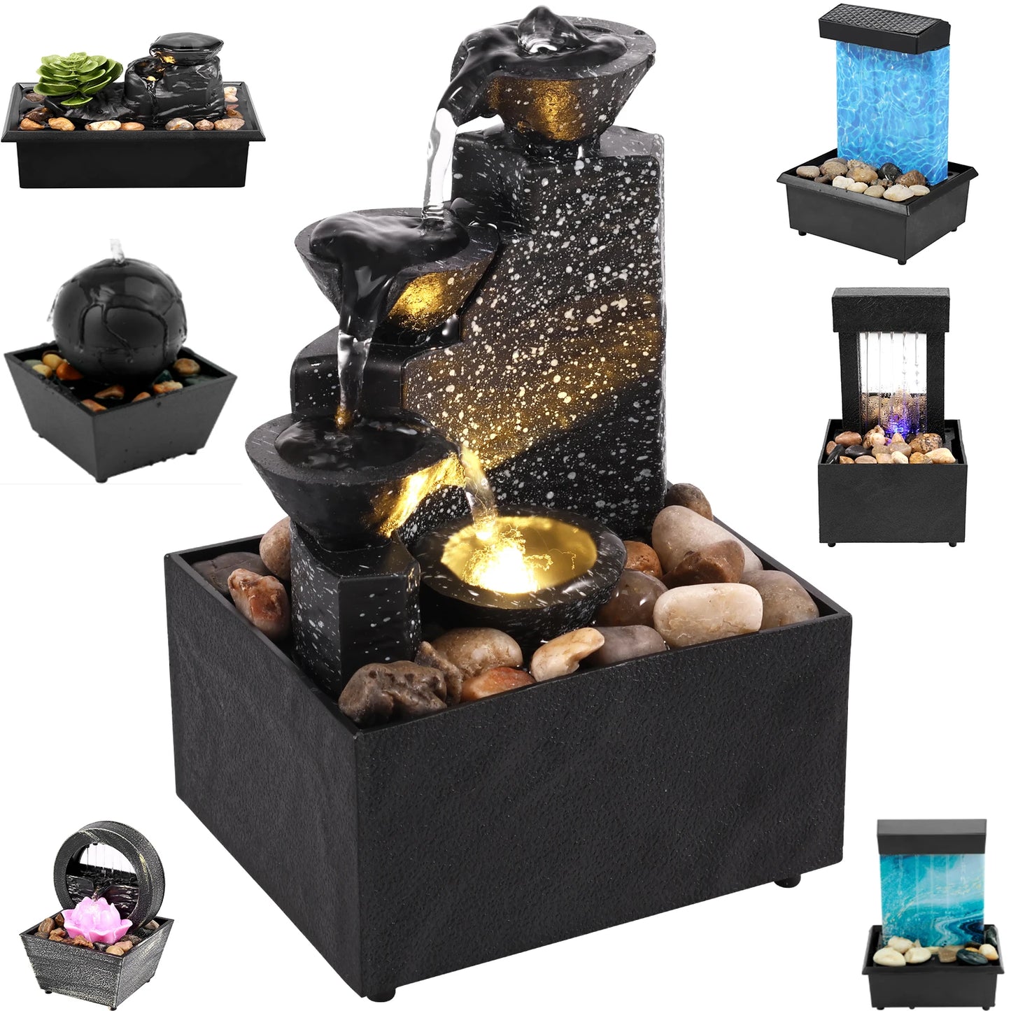 Tabletop Waterfall Fountain Lights For Relaxation And Meditation