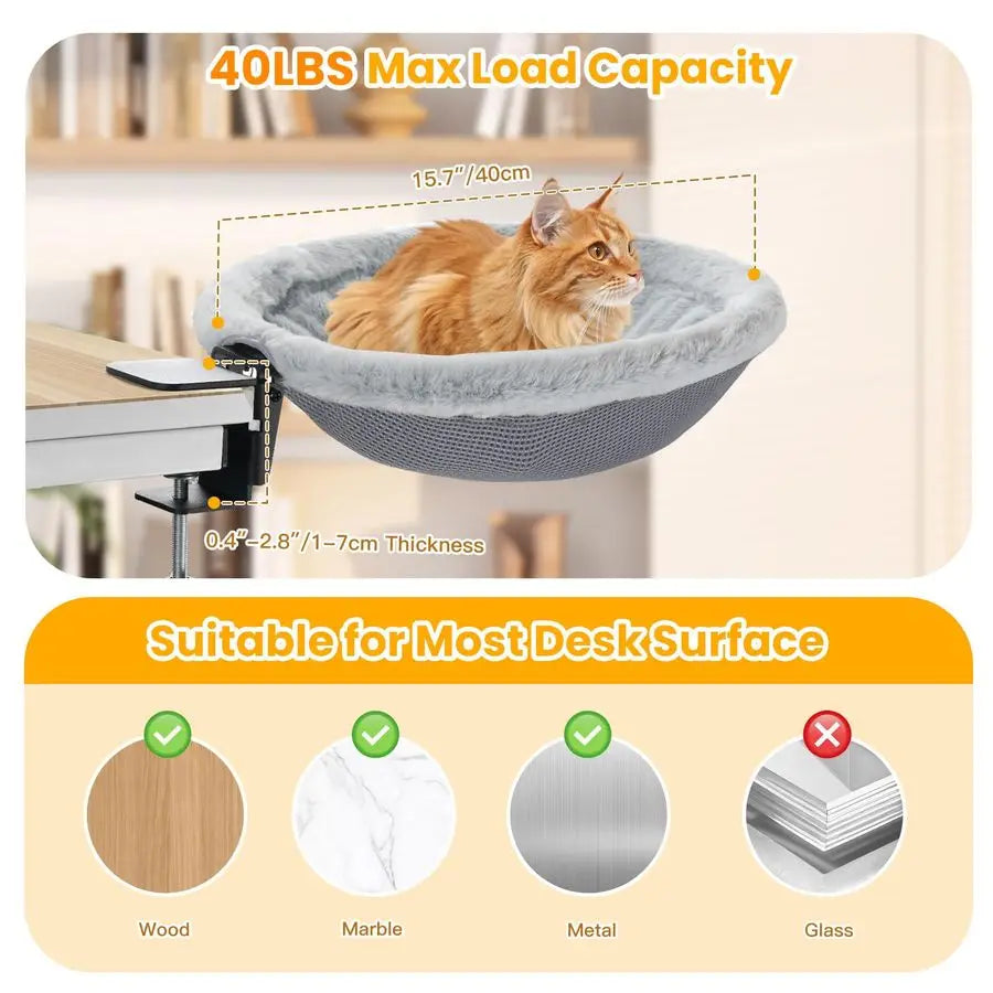Cat Desk Bed Sunken Hammock With Steel Clamp Holds Up 40 Lbs