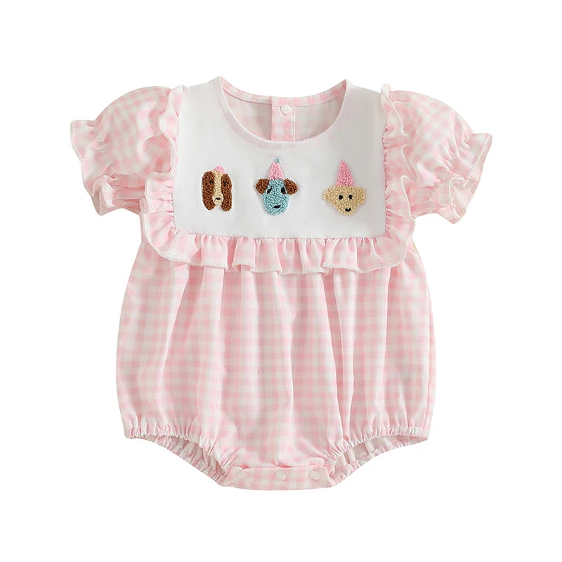Infant Girl Short Sleeve Round Neck Floral Print Romper Newborn Jumpsuit Toddler Playsuit Summer Outfit Embroidery Bodysuit