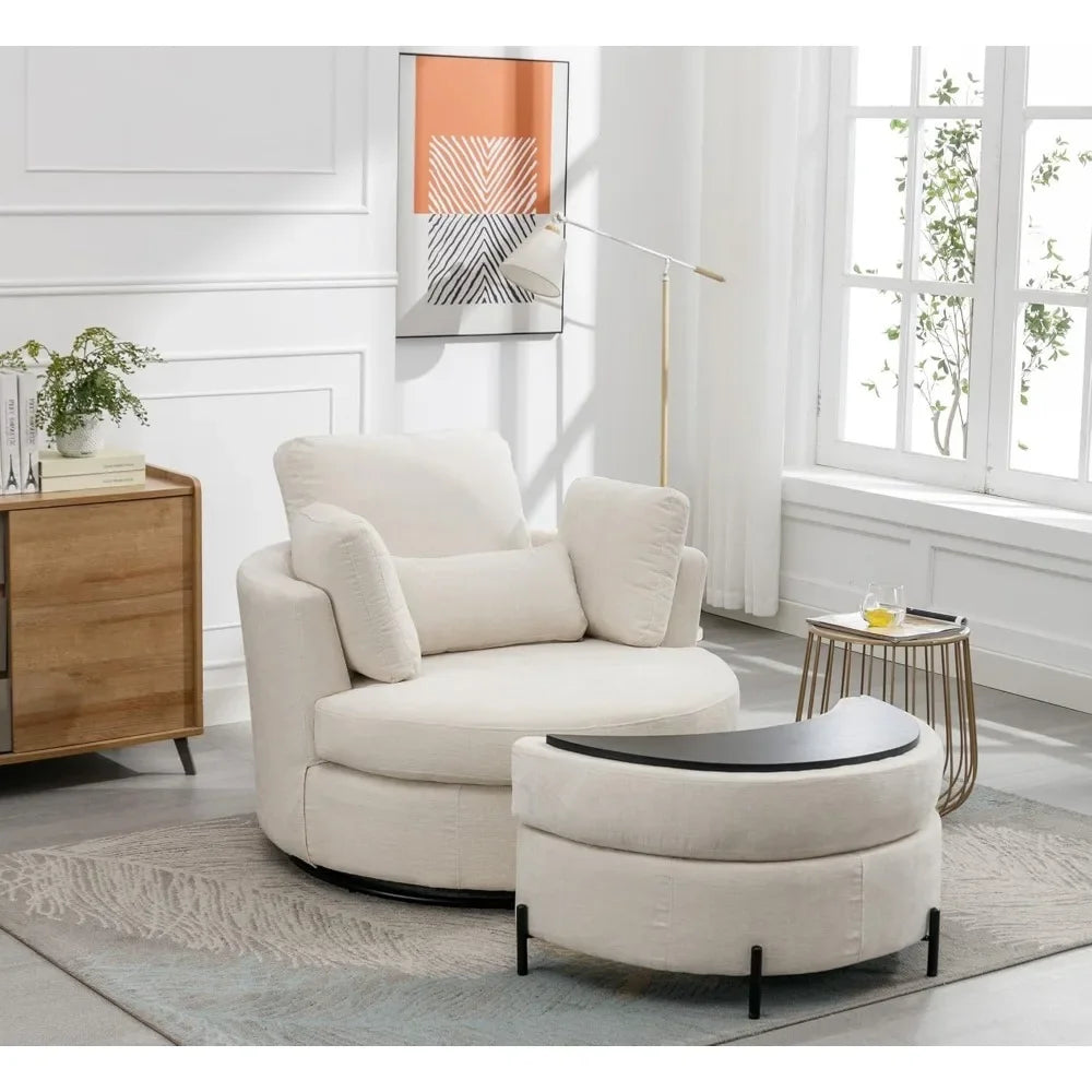 Swivel Accent Barrel Chair Set With Pillows For Living Room