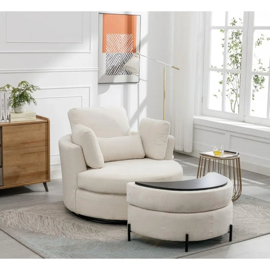Swivel Accent Barrel Chair Set With Pillows For Living Room