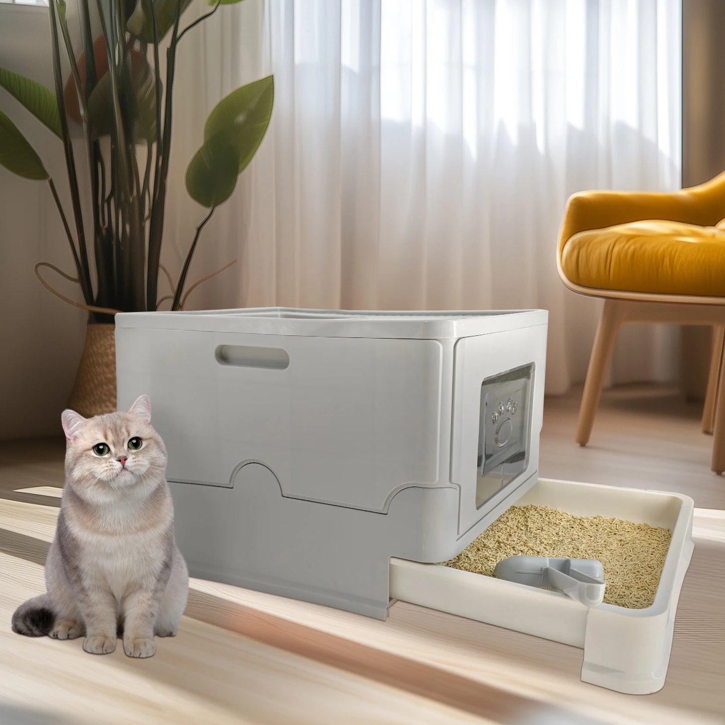 4 Style Enclosed Cat Litter Box Lid Stainless Steel ABS