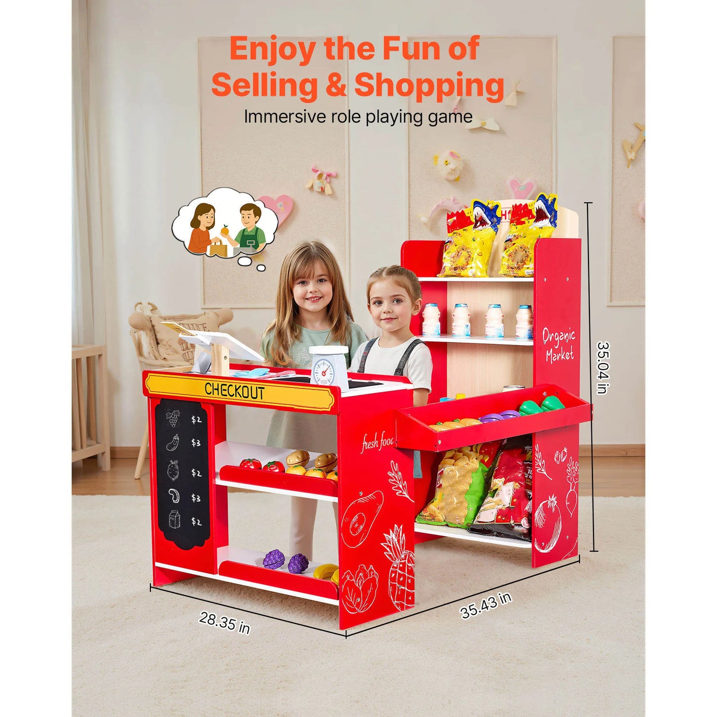 Wooden Kids Grocery Store Playset With Scanner And Cash Register