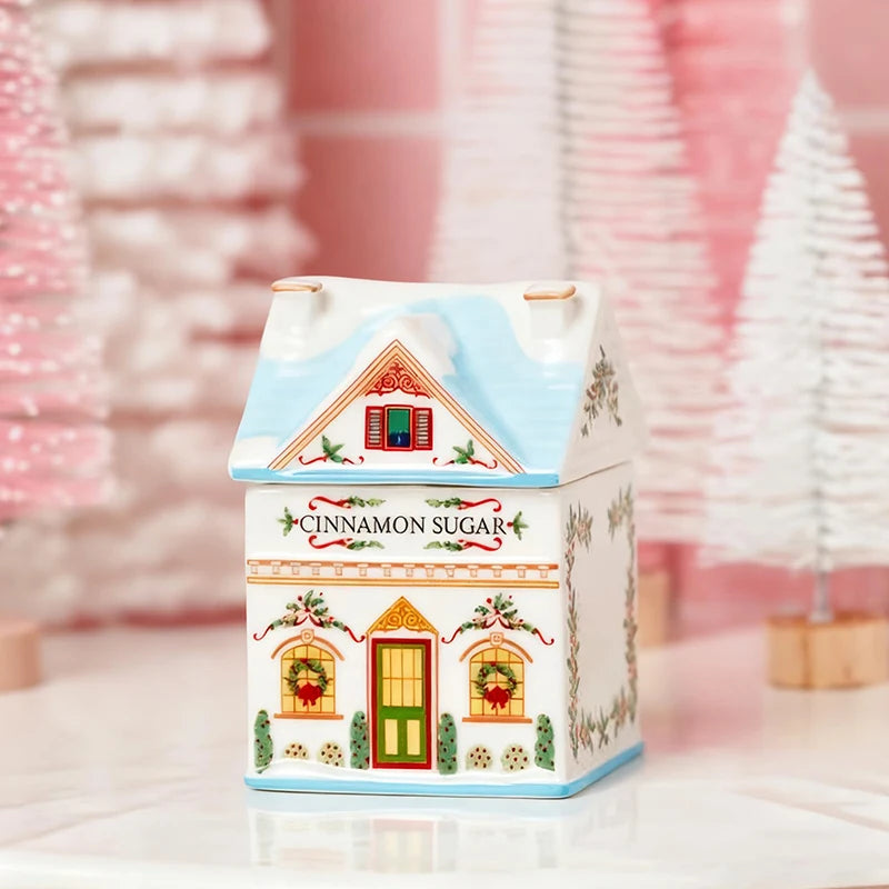 Cute Cartoon Holiday Village Spice House Ornament Mini Gingerbread Jars Decor