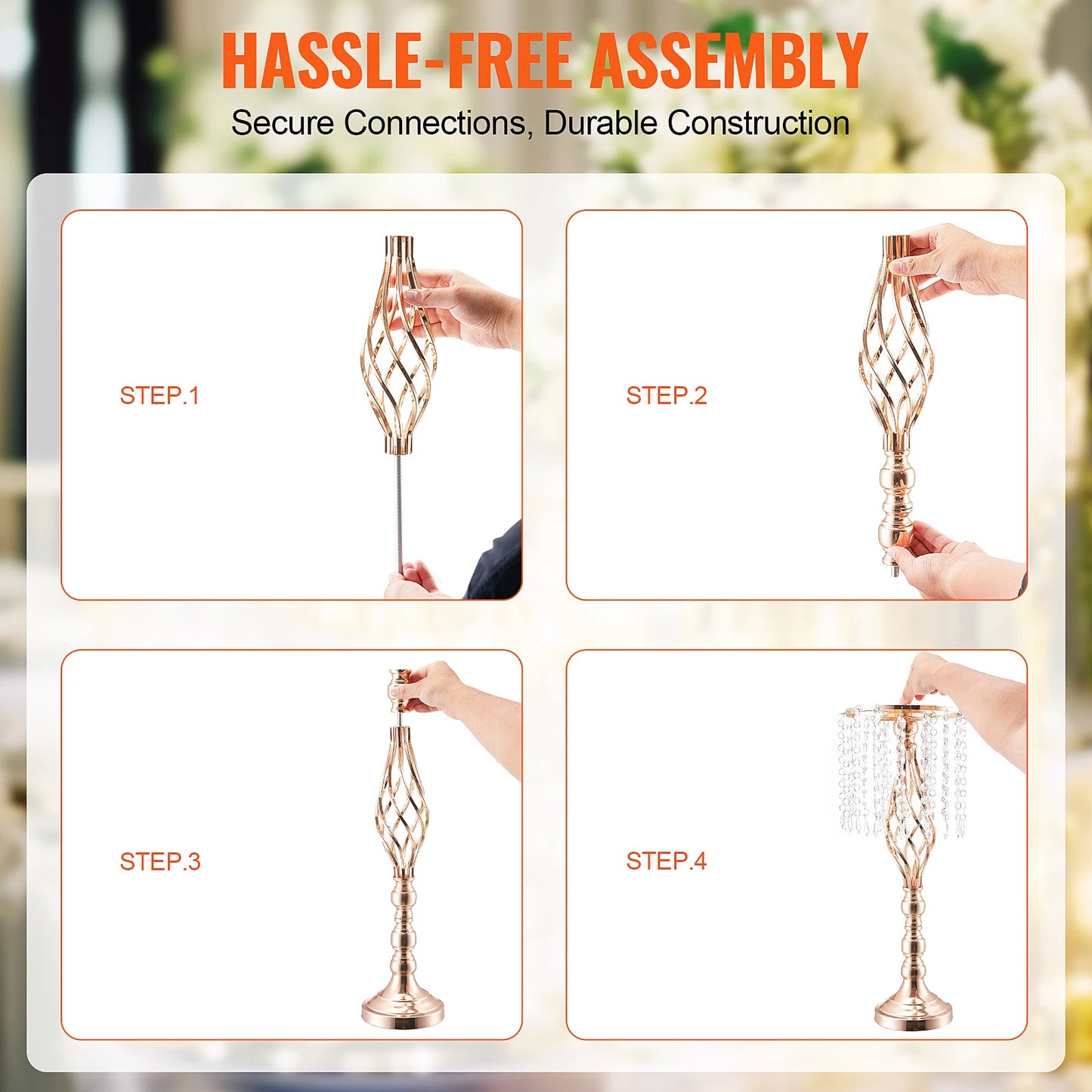 NONECN Crystal Wedding Flower Stand Metal Centerpiece Vase And Holders