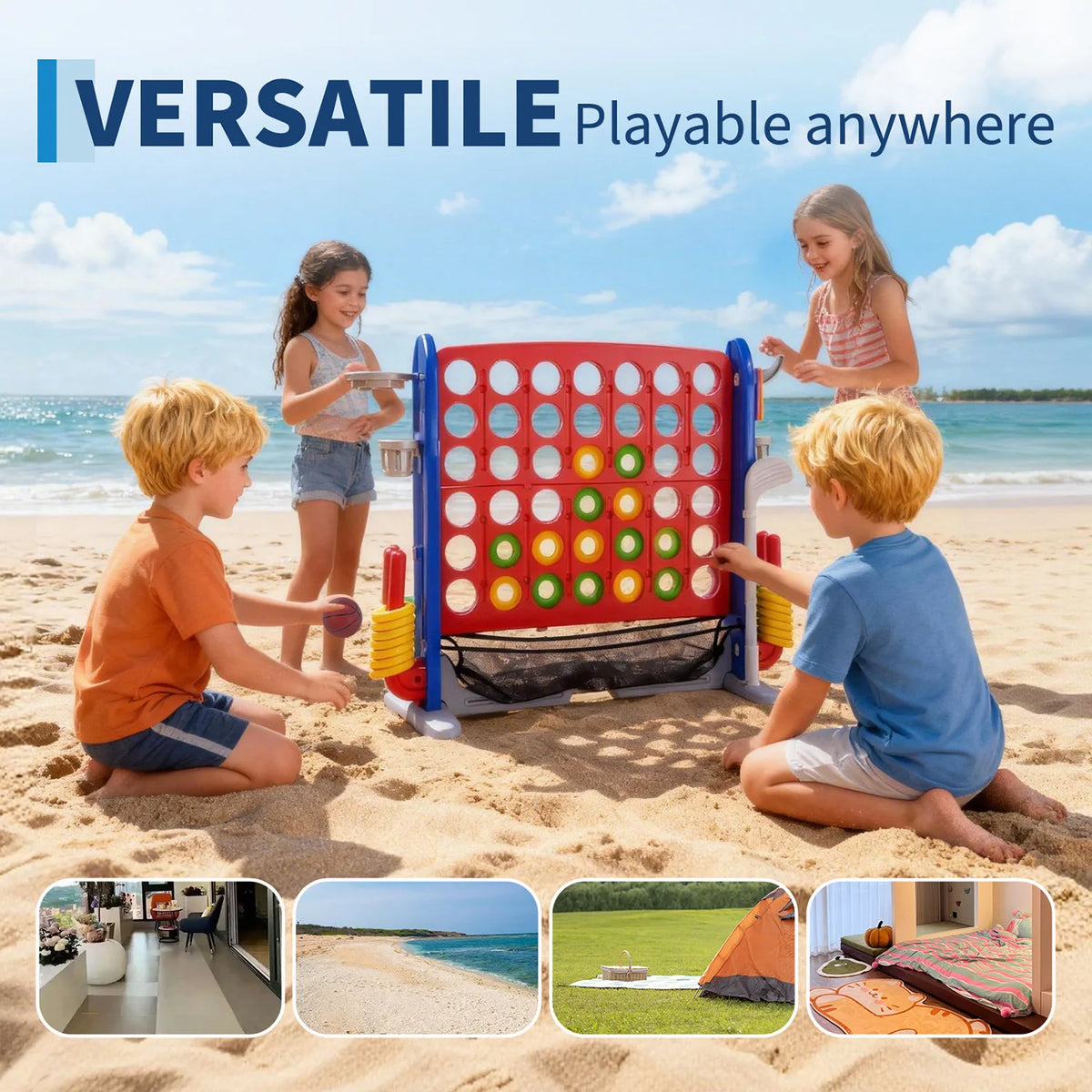Giant 4 In 1 Outdoor Game Set With Basketball Hoop