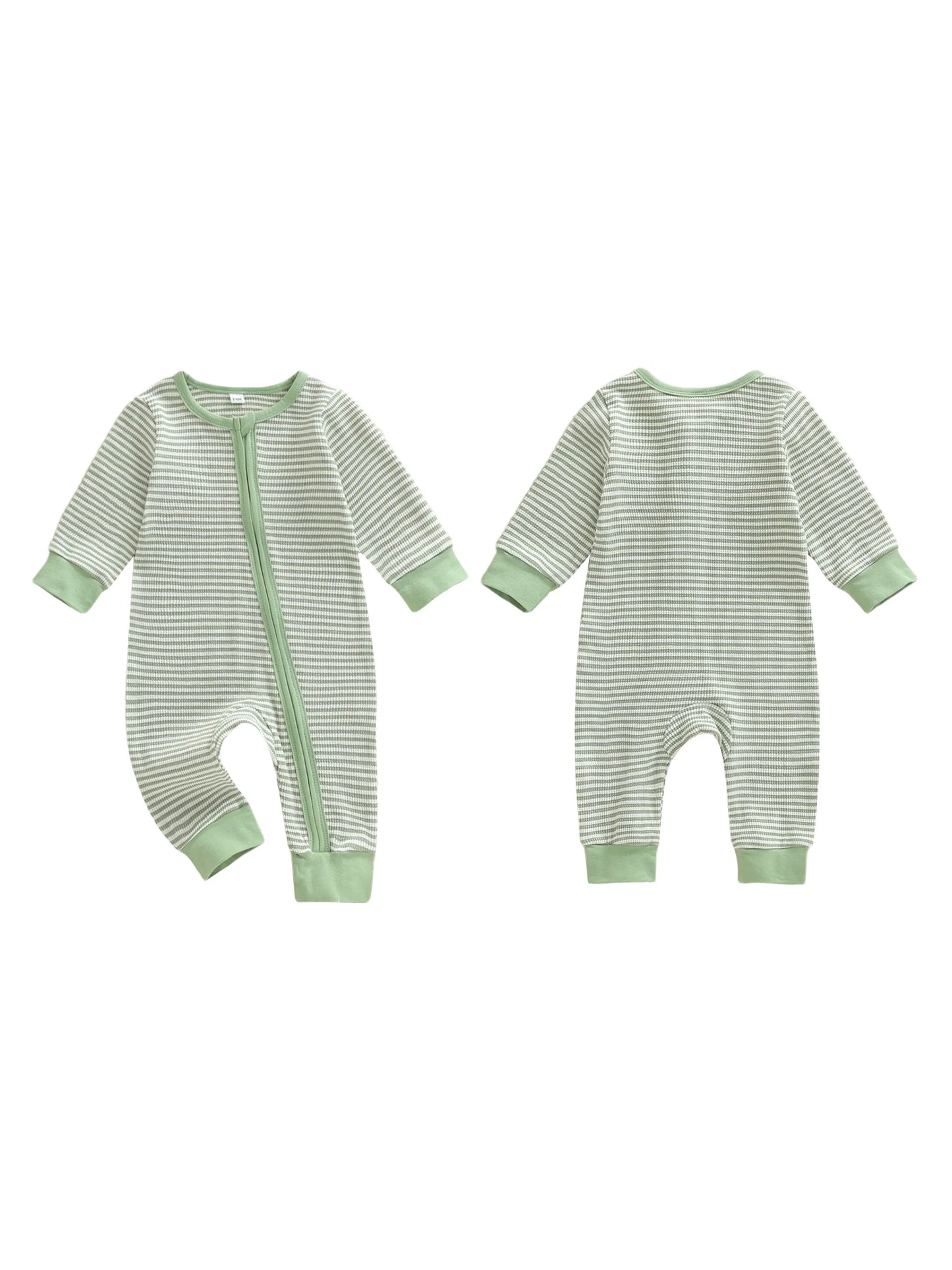 Infant Boy Striped Long Sleeve Zip Up Romper with Round Neck and Full Length Jumpsuit for Baby Boy