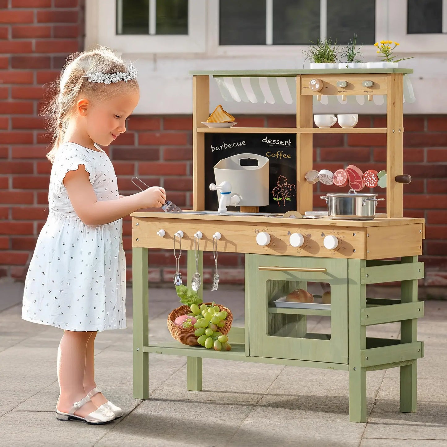 Robotime Mud Kitchen Outdoor Wooden Play Kitchen With Grill Sink