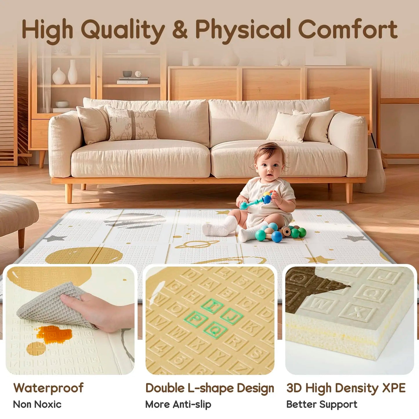 Foldable Baby Play Mat, PIGLOG 0.6in Thick Waterproof Playmats for Babies and Toddlers Kids, Safe Foam Playmat for Tummy Time