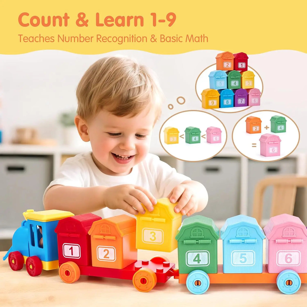 Montessori Counting And Sorting Train Set With Farm Animal Puppets