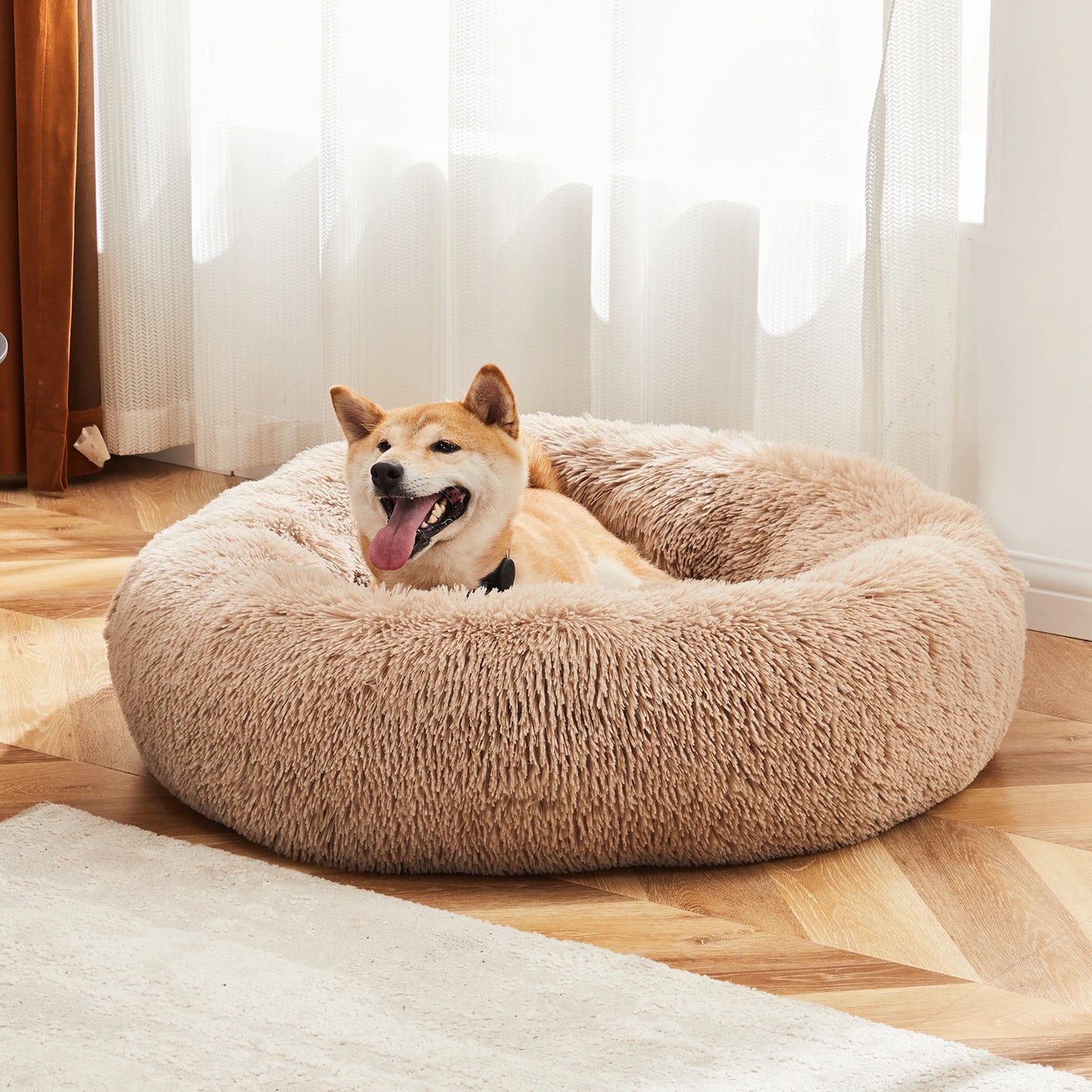 JHK Calming Dog Bed Plush Faux Fur Washable Round