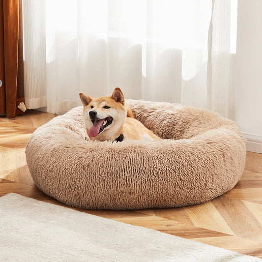 JHK Calming Dog Bed Plush Faux Fur Washable Round