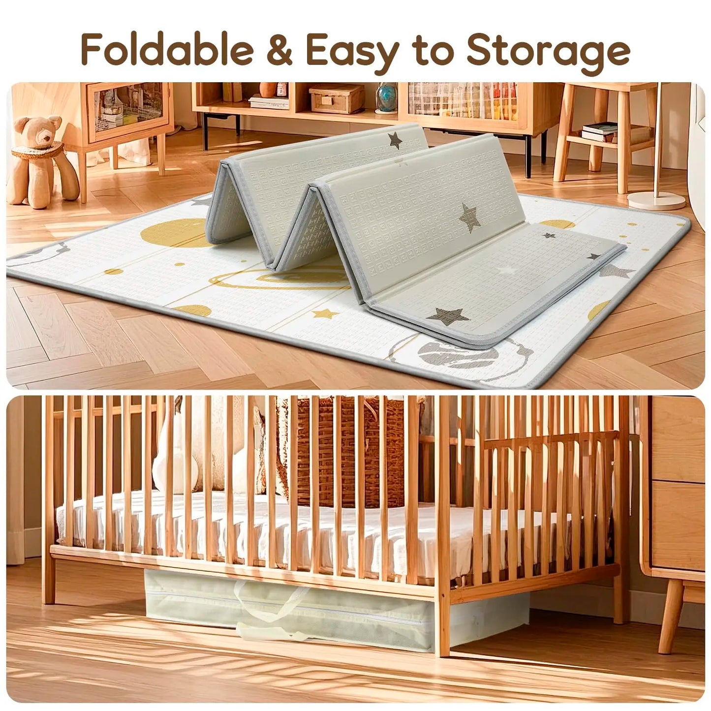 Foldable Baby Play Mat, PIGLOG 0.6in Thick Waterproof Playmats for Babies and Toddlers Kids, Safe Foam Playmat for Tummy Time
