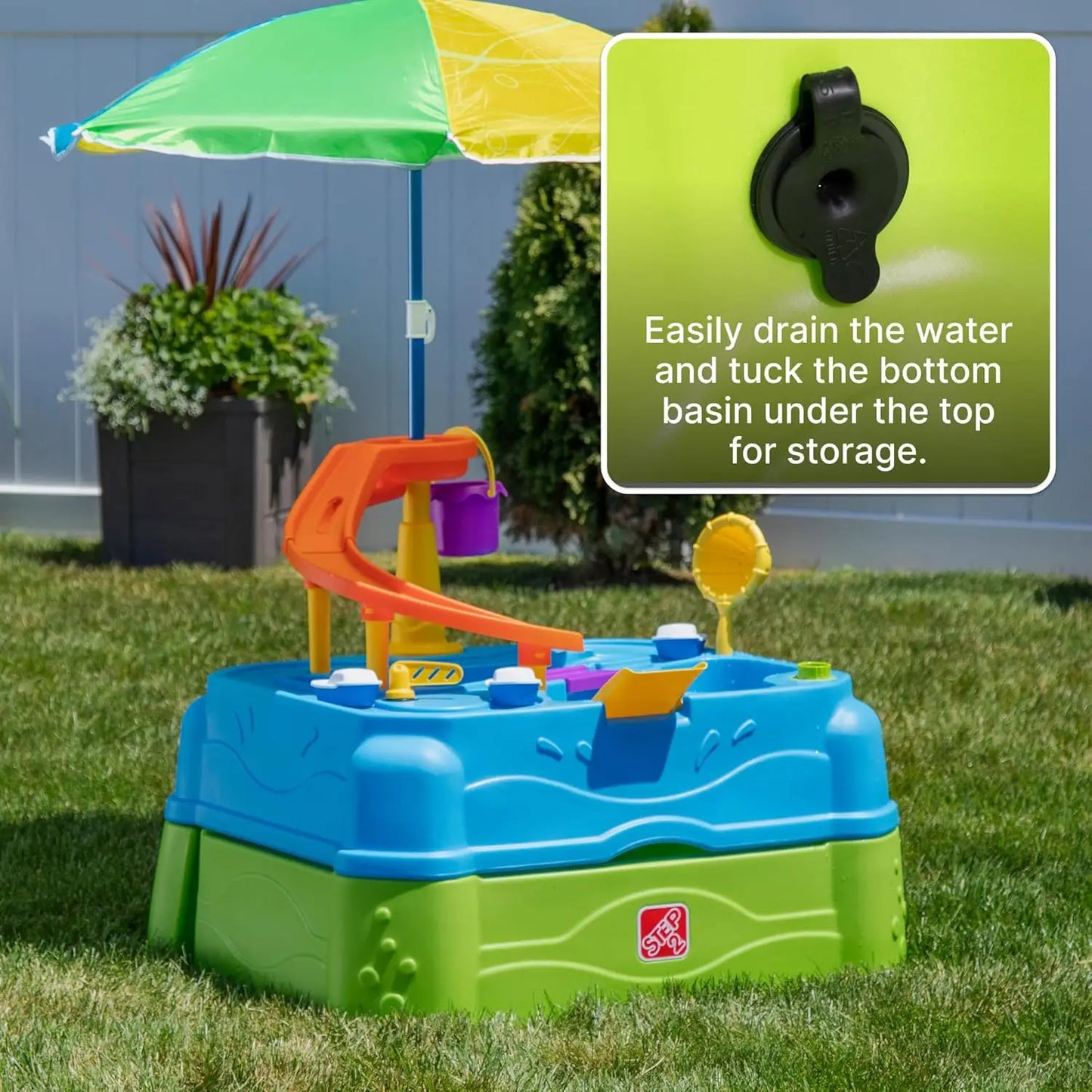 Two-Tier Water Table With Umbrella And Accessories For Outdoor Play