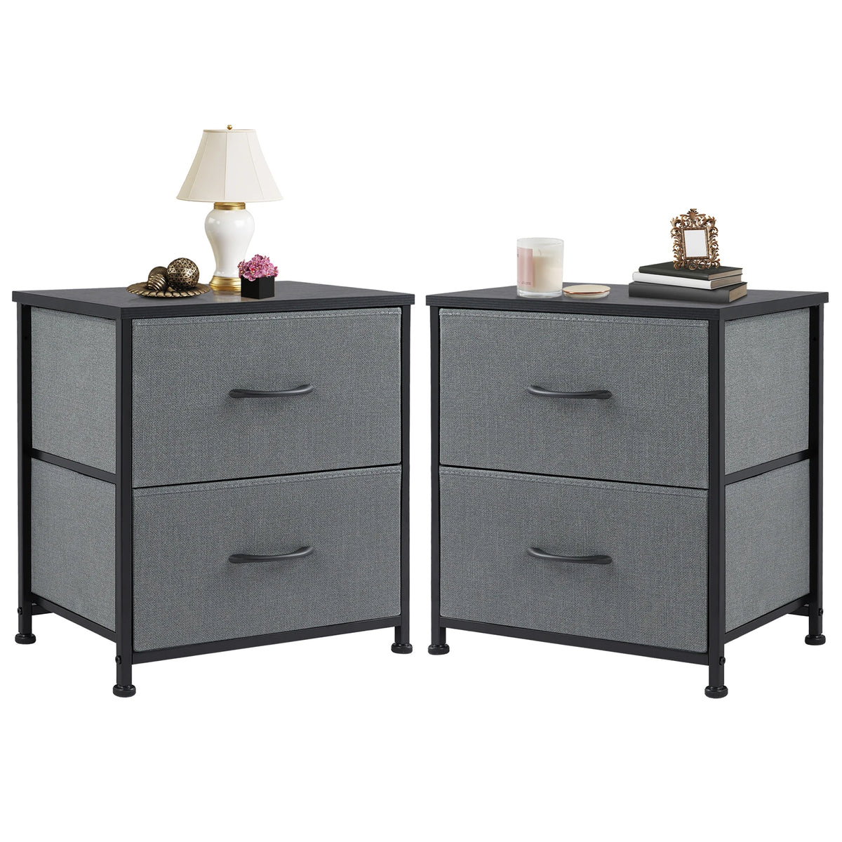 JHK Modern Bedside Nightstand With Two Fabric Storage Drawers