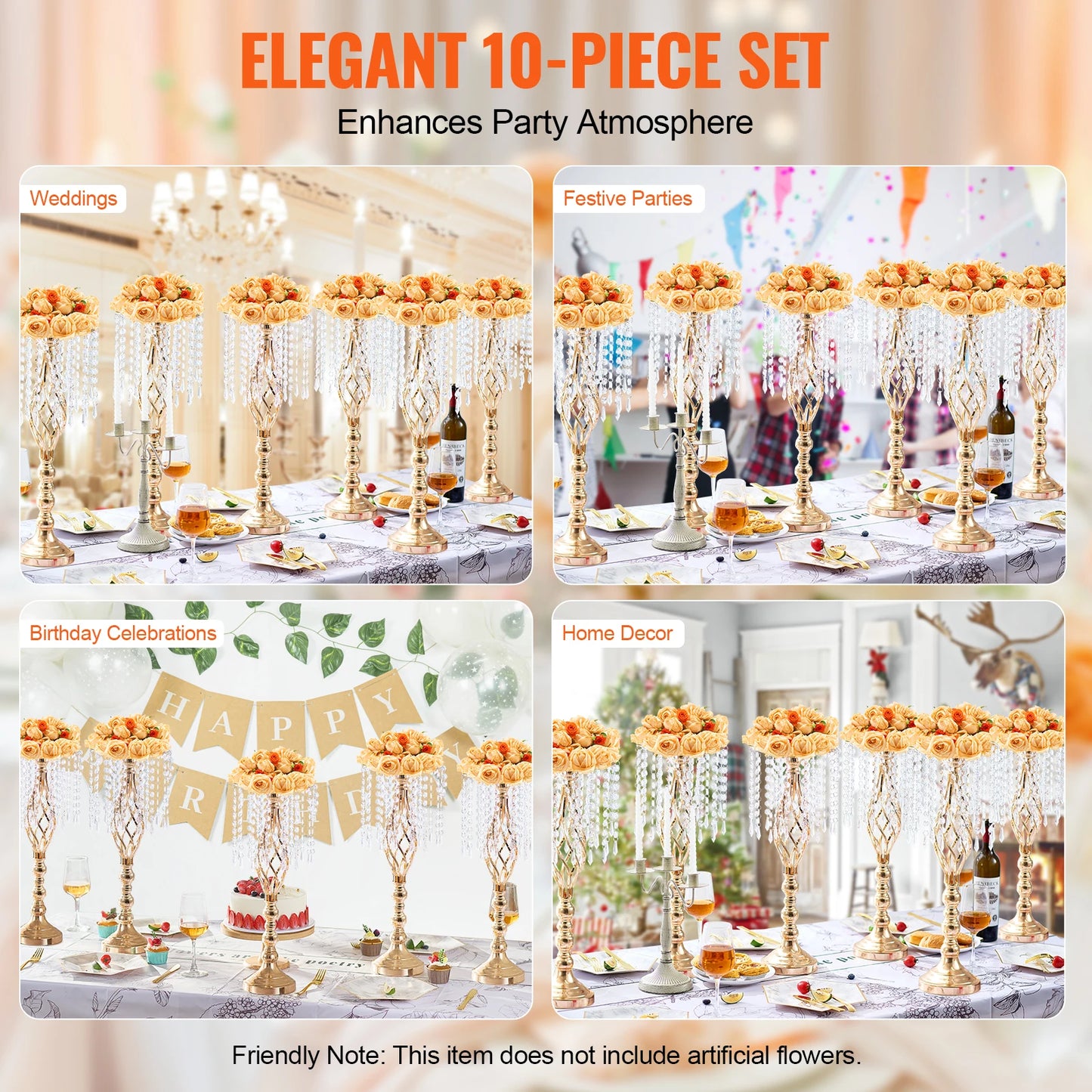 NONECN Crystal Wedding Flower Stand Metal Centerpiece Vase And Holders